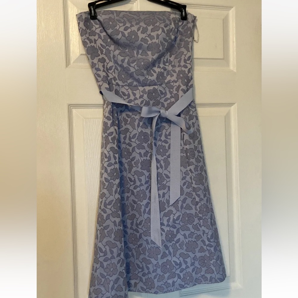 Ann Taylor loft, blue, strapless, floral dress with ribbon sash size 2